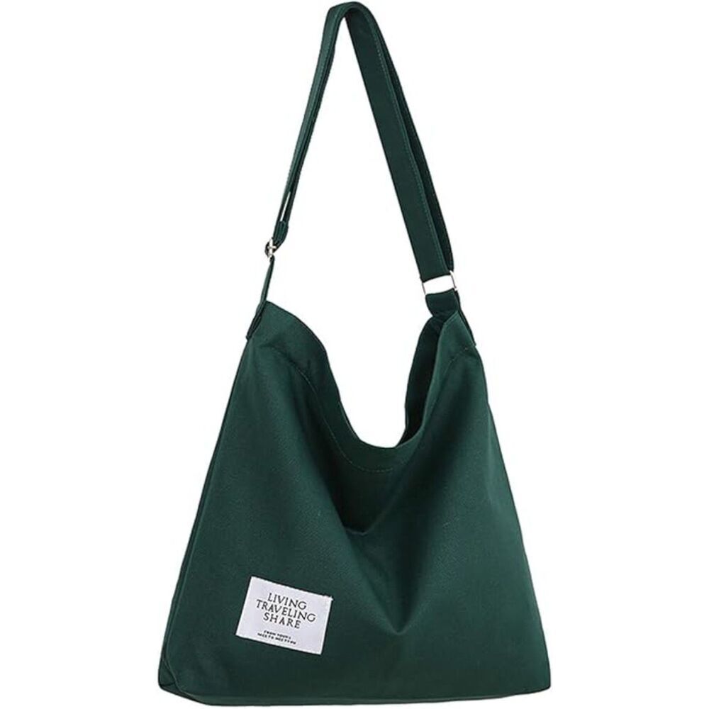 Women's Dark Green Imported Canvas Retro Large Size Shoulder Crossbody Tote Bag